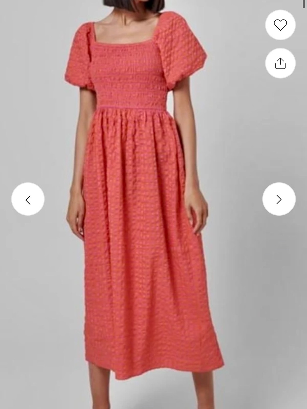 Never Fully Dressed Bright Orange & Pink Puff-Sleeve smocked Maxi Dress
